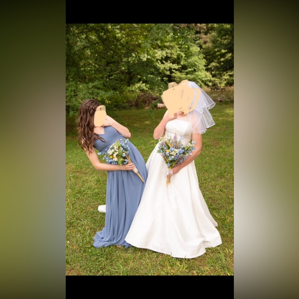 J.J House bridesmaid dress dusty blue